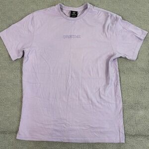 Overtime Mens T-Shirt Medium Lavender Purple Embroidered Logo Short Sleeve Tee